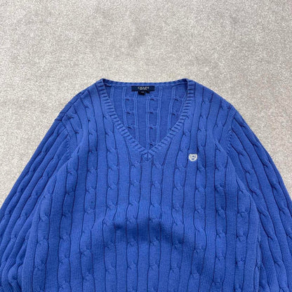 00s CHAPS cable knit sweater jumper embroidered L women's blue knitted pull over y2k 90s style