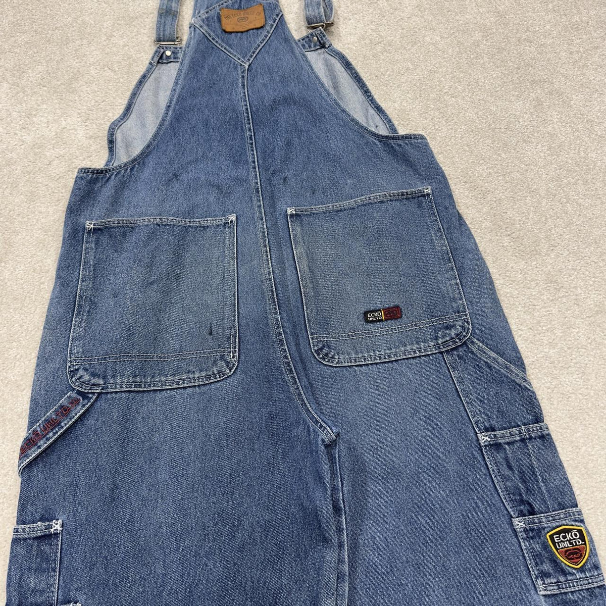Y2K Ecko unltd baggy dungarees thick denim overalls blue perfect festival or skate wear