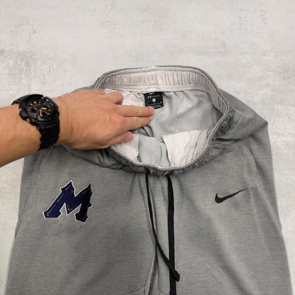 Grey Nike Trackies S y2k sportswear track pants print logo embroidered design