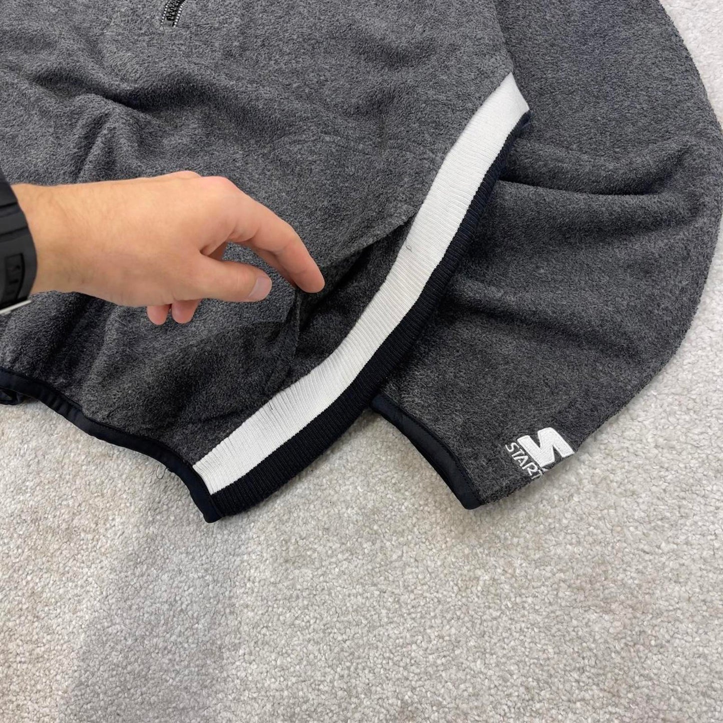 Grey Starter technical half zip up fleece Medium y2k style autumn boxy fit