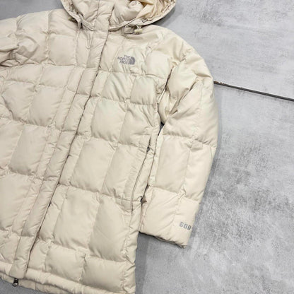 Women's North Face jacket M cream tnf 600 down hooded puffer coat