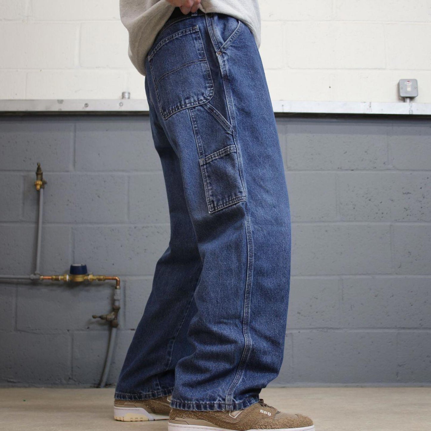 Y2K baggy fit Wrangler carpenter jeans blue Loose wide leg denim skate style workwear cargo pants
