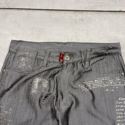 Silver Muka Wear jeans W34 straight fit denim hip hop Y2K print design jeans