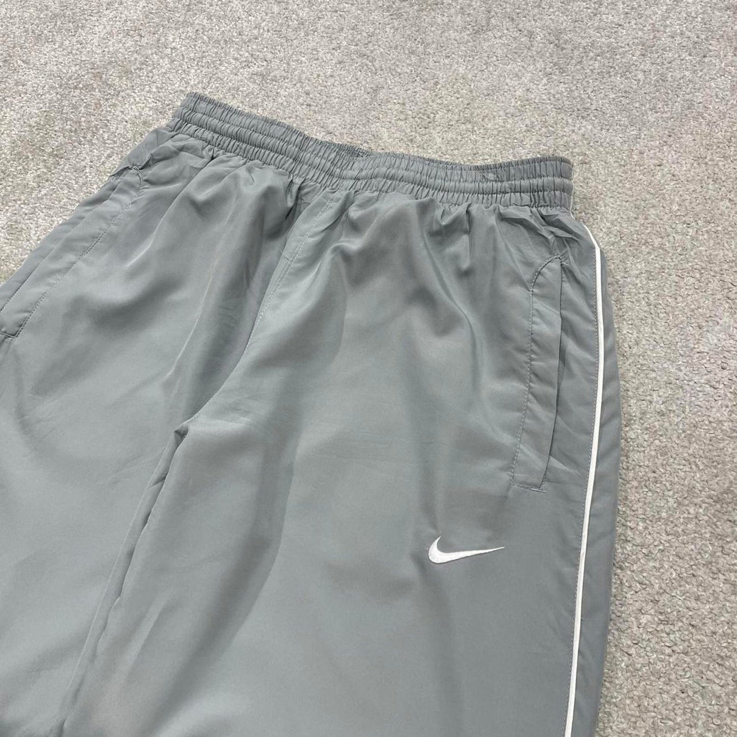 Y2k baggy Nike tracksuit bottoms grey Loose wide-leg lined embroidered stripe track pants