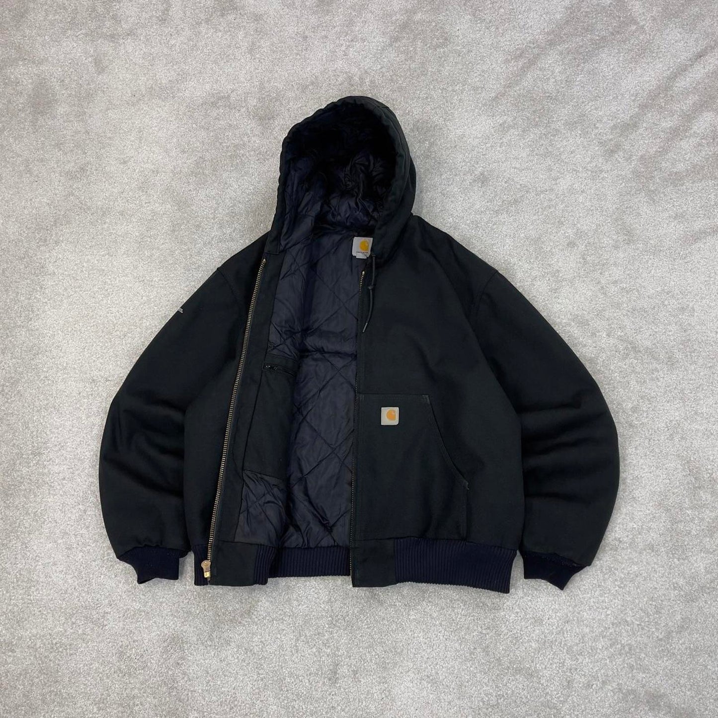 Black hooded Carhartt active jacket L 90s style canvas skater bomber