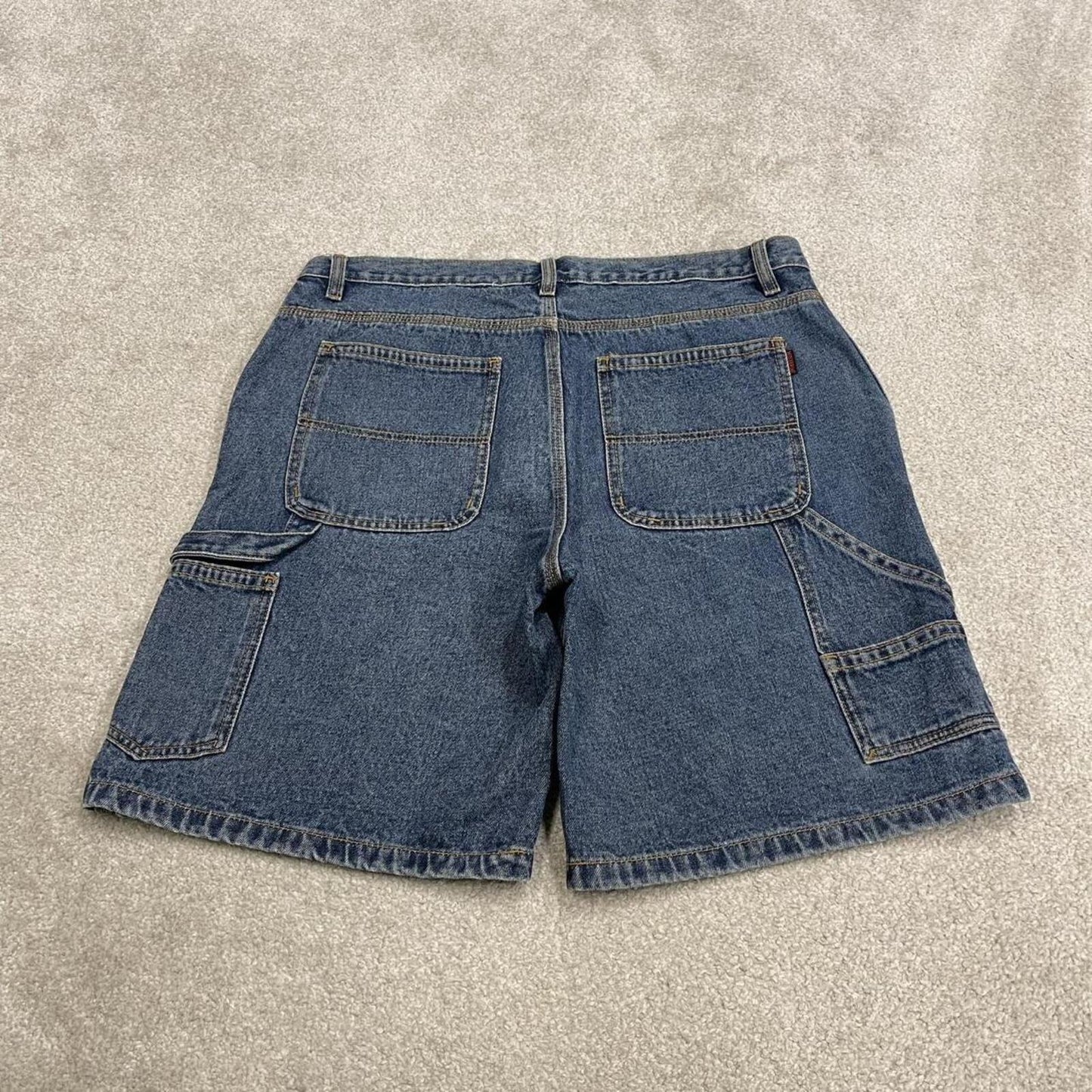 Baggy denim carpenter shorts cargo blue Wolverine skater style surf jorts