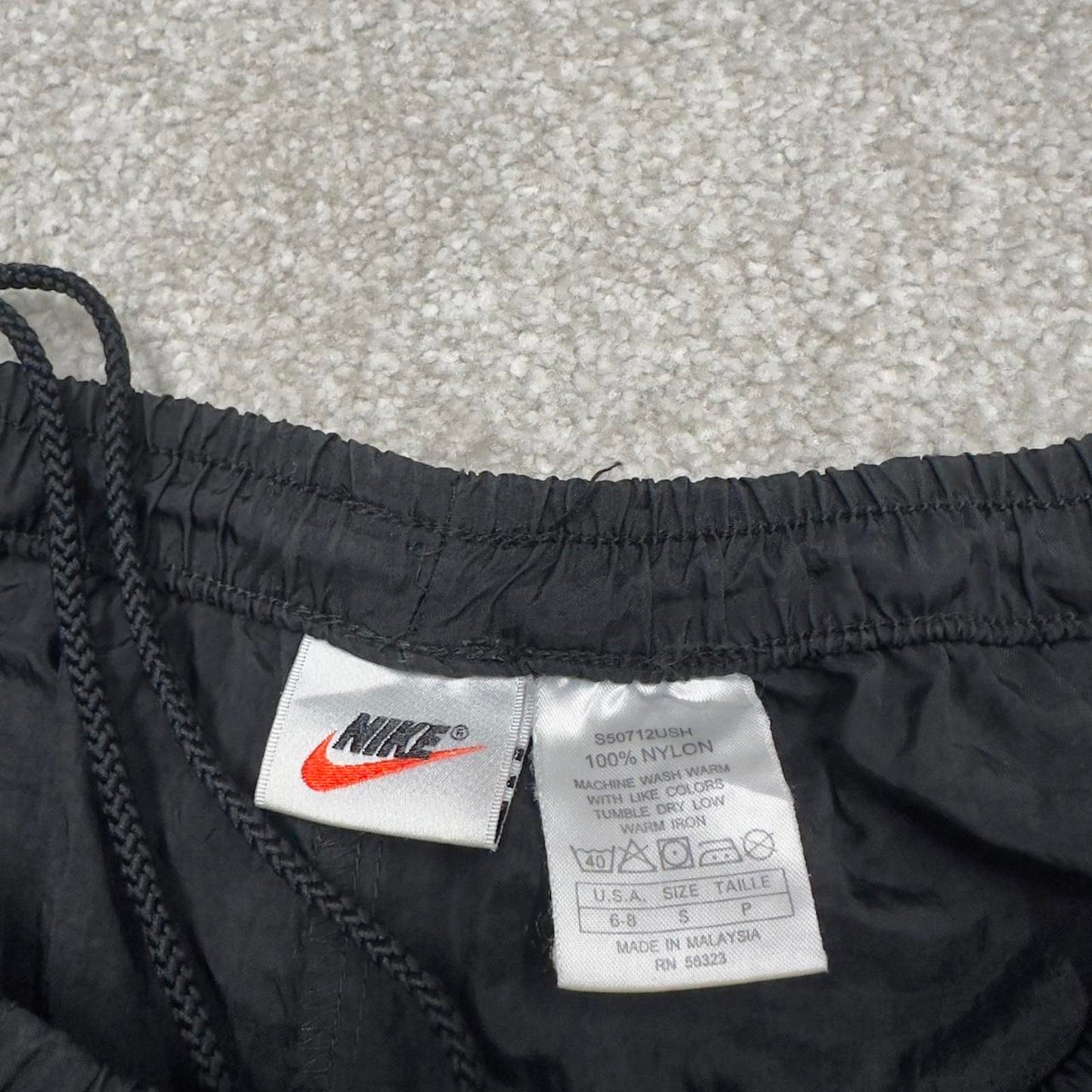 Black Nike trackies S 6-8 loose y2k floaty leg joggers embroidered logo