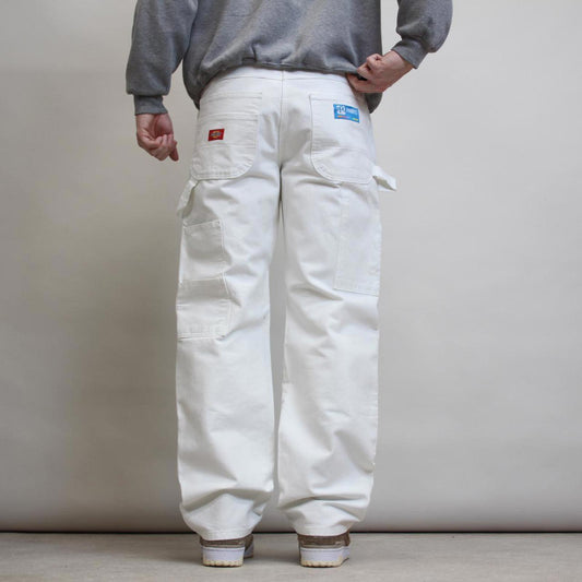 White Dickies double knee carpenter jeans W32L32 loose canvas painters workwear pants