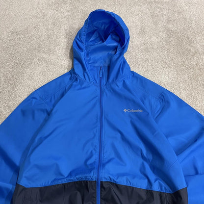 Columbia technical windbreaker jacket Medium men's navy blue two tone hooded lightweight