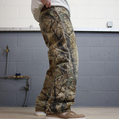 Wrangler camo jeans W34L30 khaki green straight leg Realtree camouflage pants fleece lined