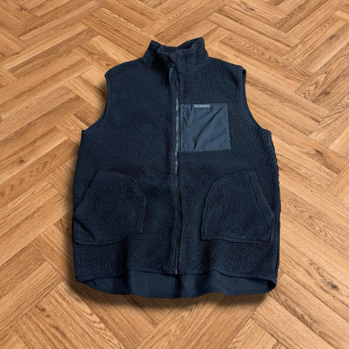 Y2K Colombia teddy bear fleece gilet Men’s black full zip autumn sleeveless pile fleece