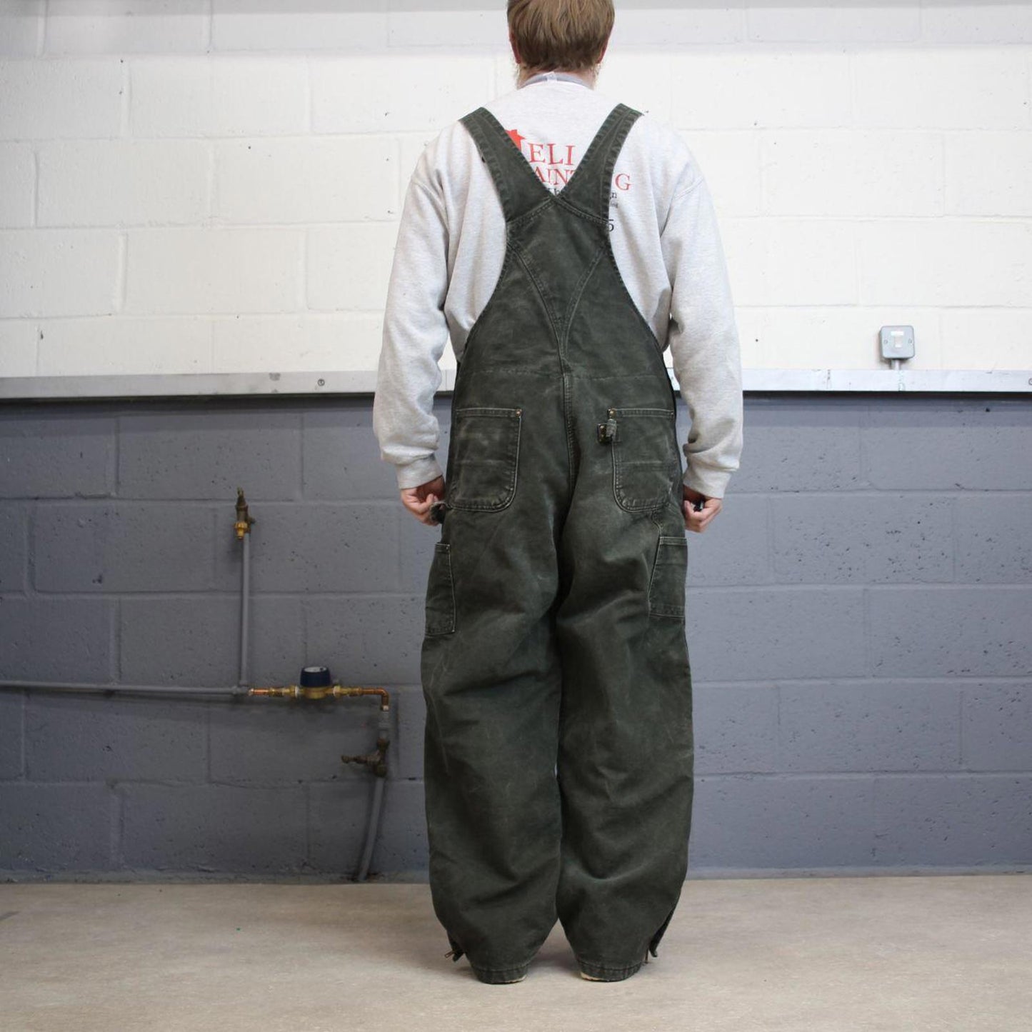 Vintage y2k baggy Carhartt dungarees wide leg green Canvas quilted bib & brace overalls workwear
