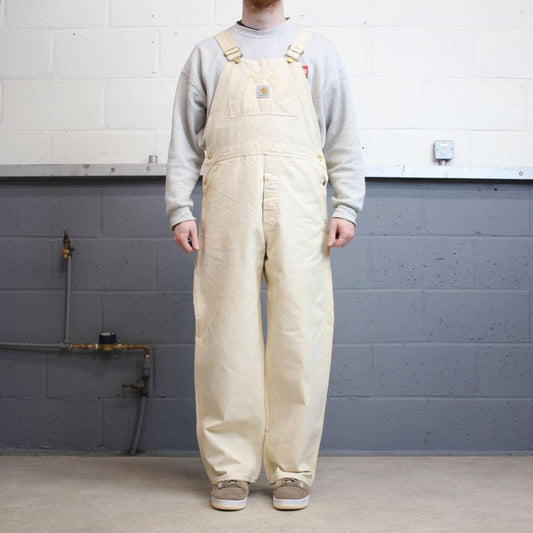 Vintage Carhartt dungarees baggy cream Canvas bib & brace overalls perfect festival / skate wear