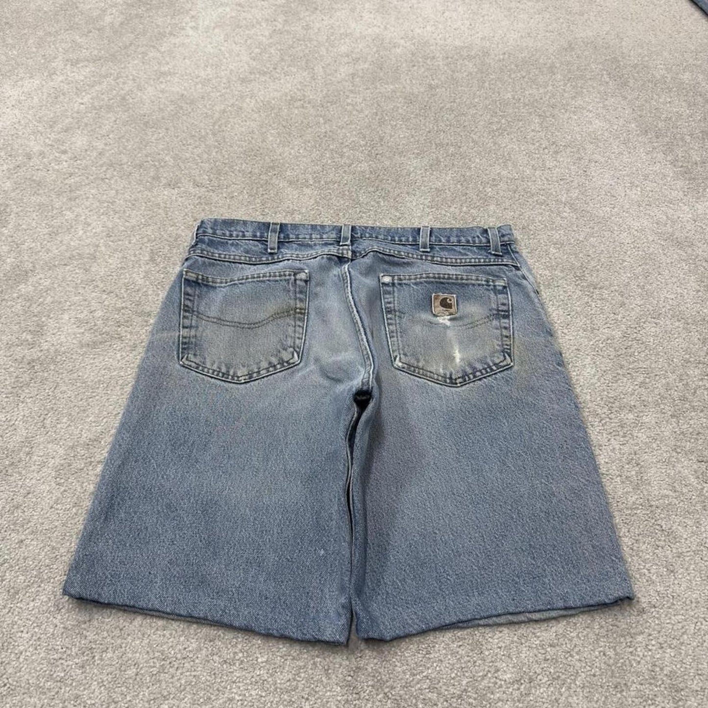 Carhartt denim shorts y2k faded blue Loose skater style work jorts