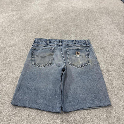 Carhartt denim shorts y2k faded blue Loose skater style work jorts
