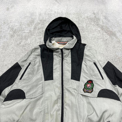 Vintage y2k hooded technical windbreaker jacket grey Athletica insulated hooded coat logo
