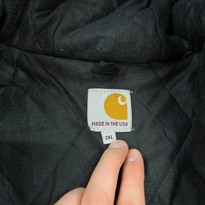 Black Carhartt active jacket 2XL hooded canvas bomber quilt lined USA American