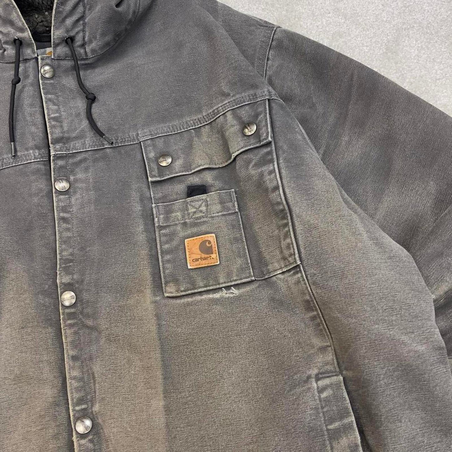Grey Carhartt hooded Bartlett jacket 2XL technical canvas 90s style skater bomber