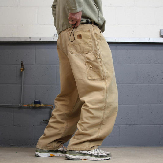 Y2K baggy Carhartt carpenter jeans tan brown Loose wide leg canvas skate style workwear cargo pants