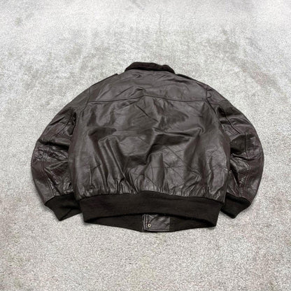 Vintage leather flight aviator bomber jacket brown Cooper boxy genuine leather flying coat