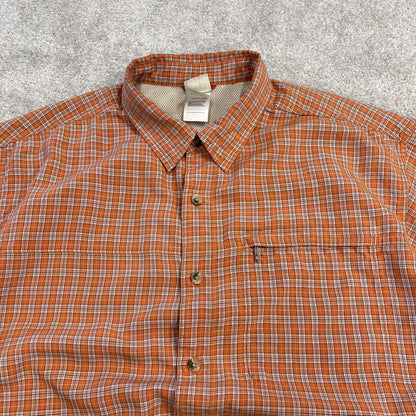 North face boxy checkered short sleeve shirt orange Y2K TNF surf style check shirt summer festival