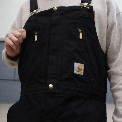 Vintage baggy Carhartt dungarees wide leg black Canvas quilt lined bib & brace overalls