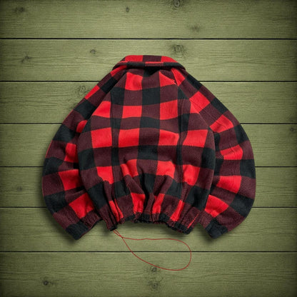 Y2K checkered Columbia fleece women's Small technical red black Full zip check fleece
