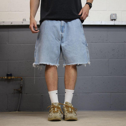 Cut denim cargo shorts carpenter blue Faded Glory frayed skater style jorts