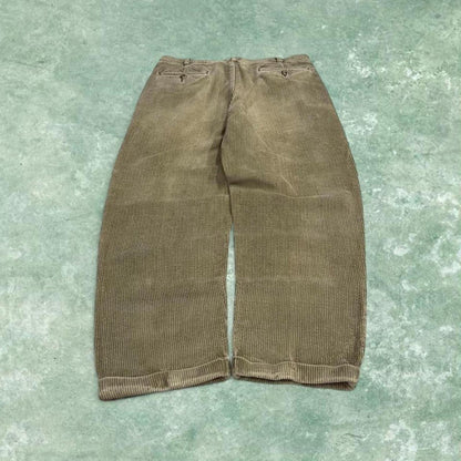 Baggy pleated corduroy pants wide leg Khaki Wide wale chunky jumbo cord trousers preppy