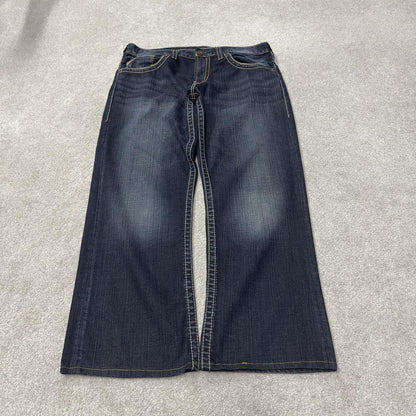 Y2K Silver embroidered denim jeans W36L30 blue Silver Gordie loose straight jeans, patch logo