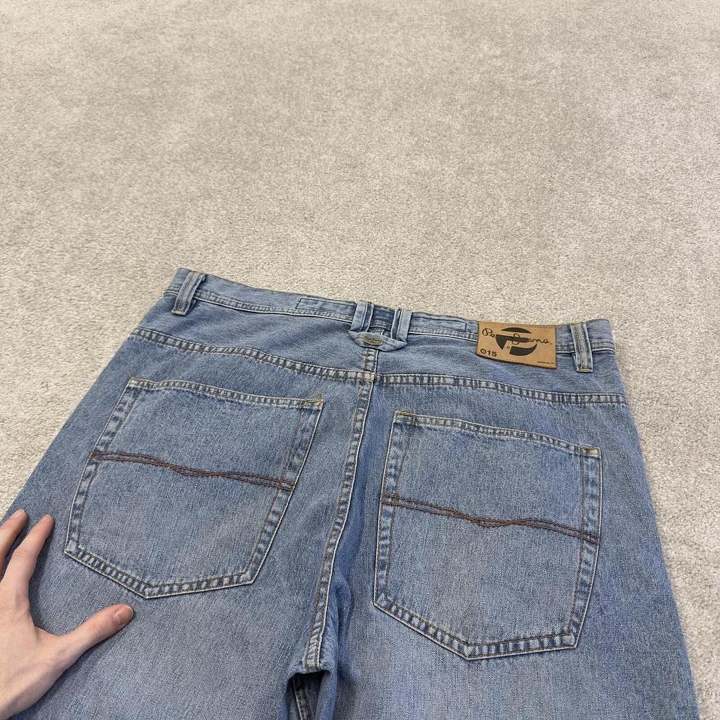 Pepe extra baggy denim shorts wide leg blue Long skater style surf jorts