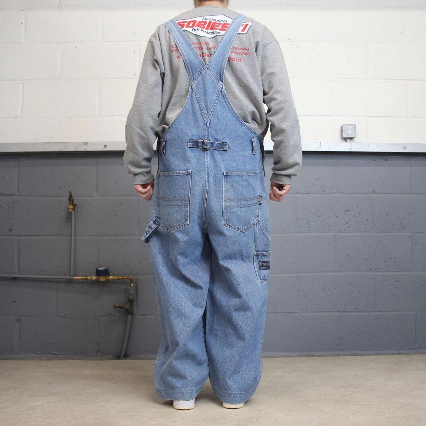 Vintage y2k baggy PACO dungarees wide leg blue Baggy denim bib & brace overalls utility workwear