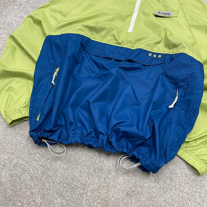 Y2K Columbia PFG technical windbreaker jacket green blue Lightweight packable hooded coat adjustable