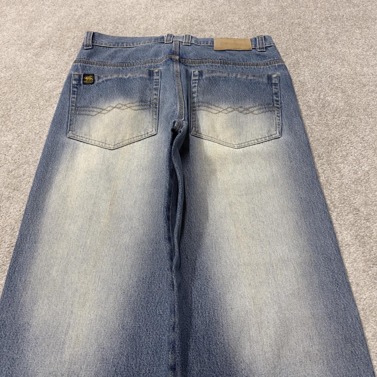 Y2K baggy embroidered jeans blue denim W34L34 Brock loose surf style pants