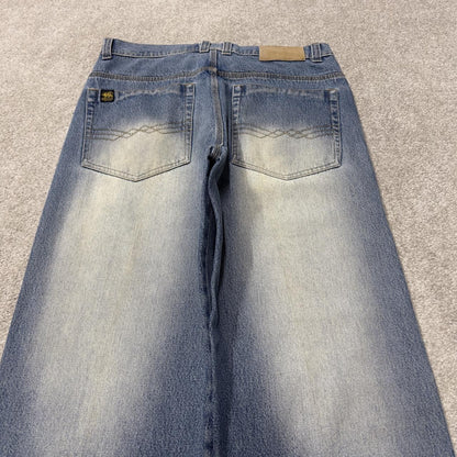 Y2K baggy embroidered jeans blue denim W34L34 Brock loose surf style pants