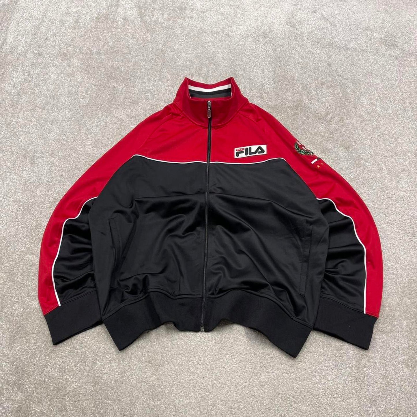 Y2k 00s Fila track jacket XL mens red black Italia sports full zip track suit top embroidered sporty