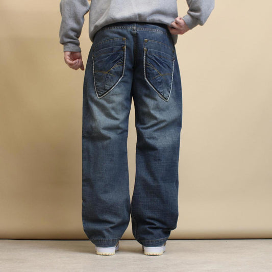 Blue Indigo 30 embroidered jeans W36 L31 loose denim skater style jeans