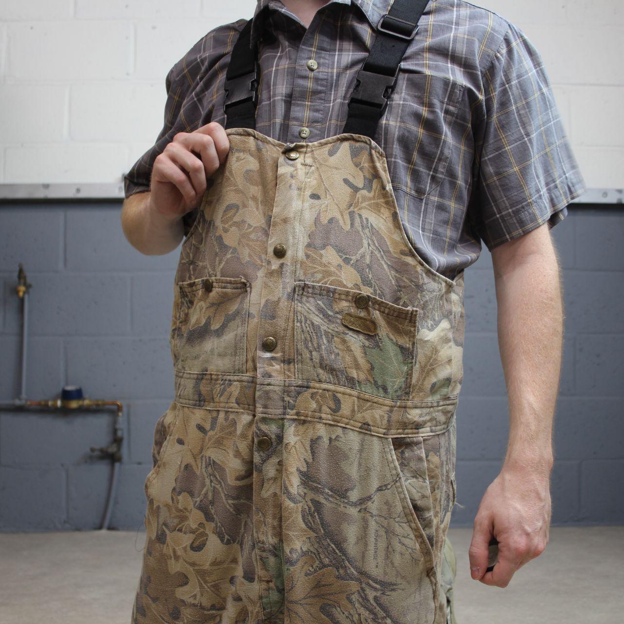 Cabela’s camo dungarees loose fit khaki Vintage Advantage camouflage bib & brace overalls cargos