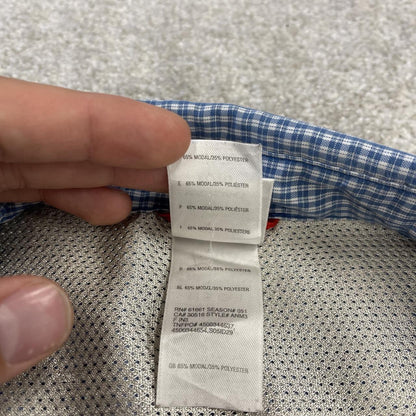 North Face boxy checkered short sleeve shirt y2k blue TNF technical surf style check button summer