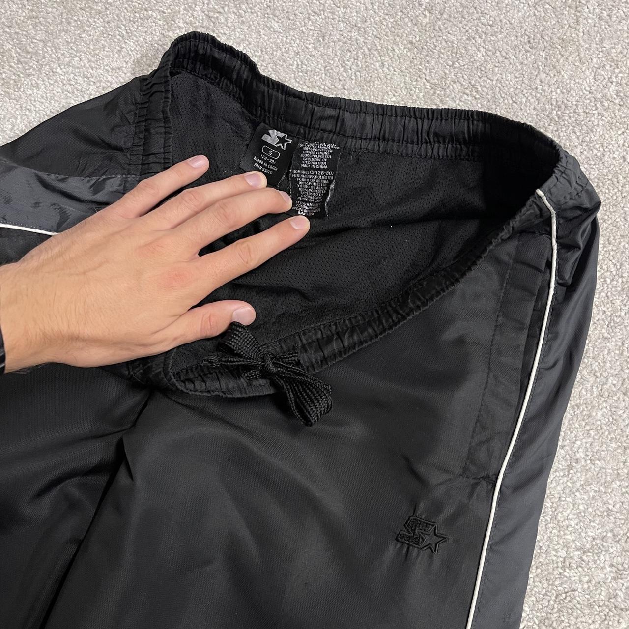 Y2K Starter tracksuit bottoms loose black Small mesh lined side stripe drawstring track pants