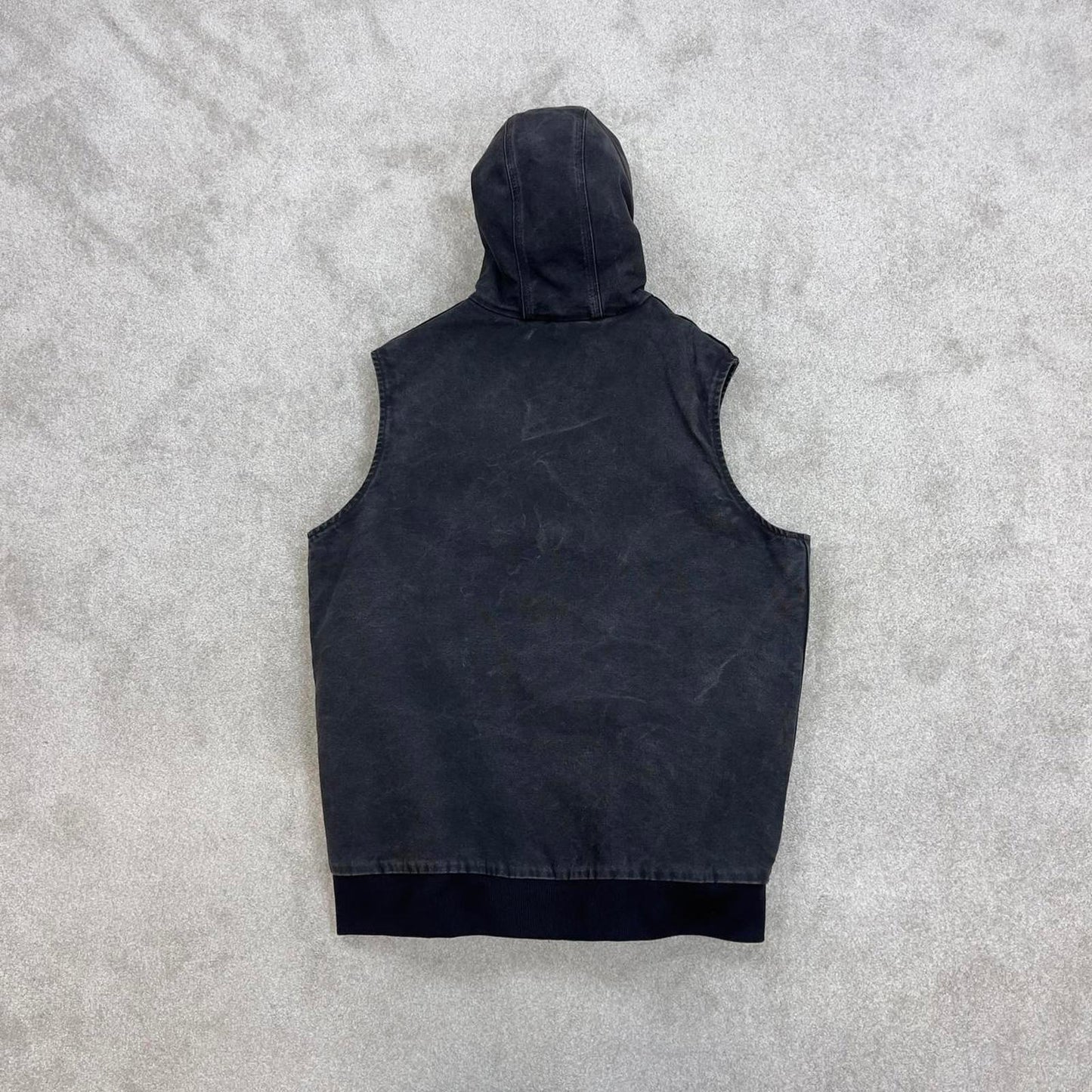 Black vintage Carhartt Hooded Gilet XL Tall thick canvas quilt lined body warmer