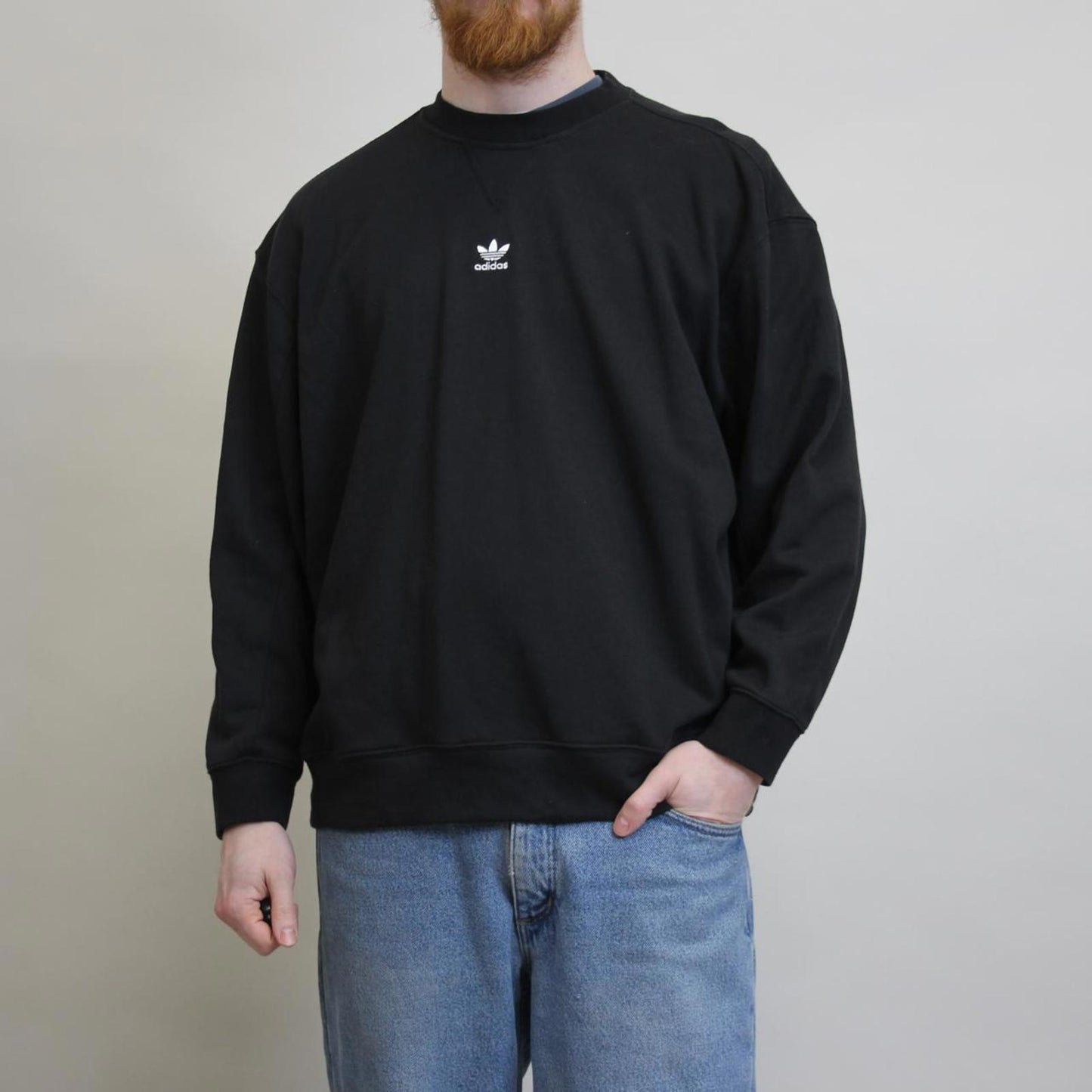 Black Adidas sweatshirt, size 14 loose pullover y2k boxy fit embroidered logo jumper