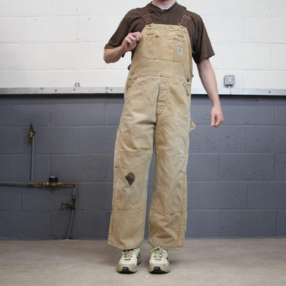 Vintage Carhartt dungarees tan overalls Bib & brace quilt lined utility workwear farmer