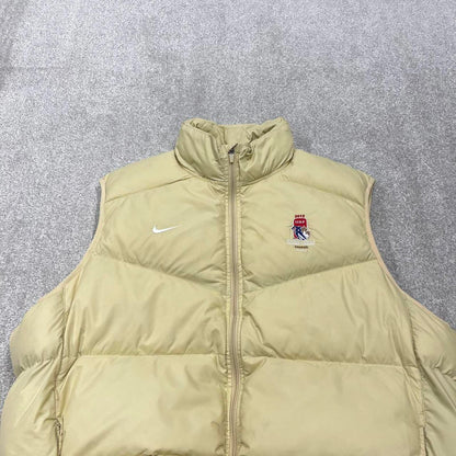 Y2K Nike technical puffer gilet cream Thick padded adjustable body warmer autumn hockey