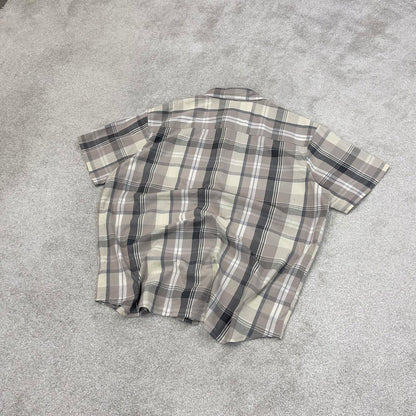 Beige checkered Columbia technical shirt XL men's short sleeve button up autumn y2k style