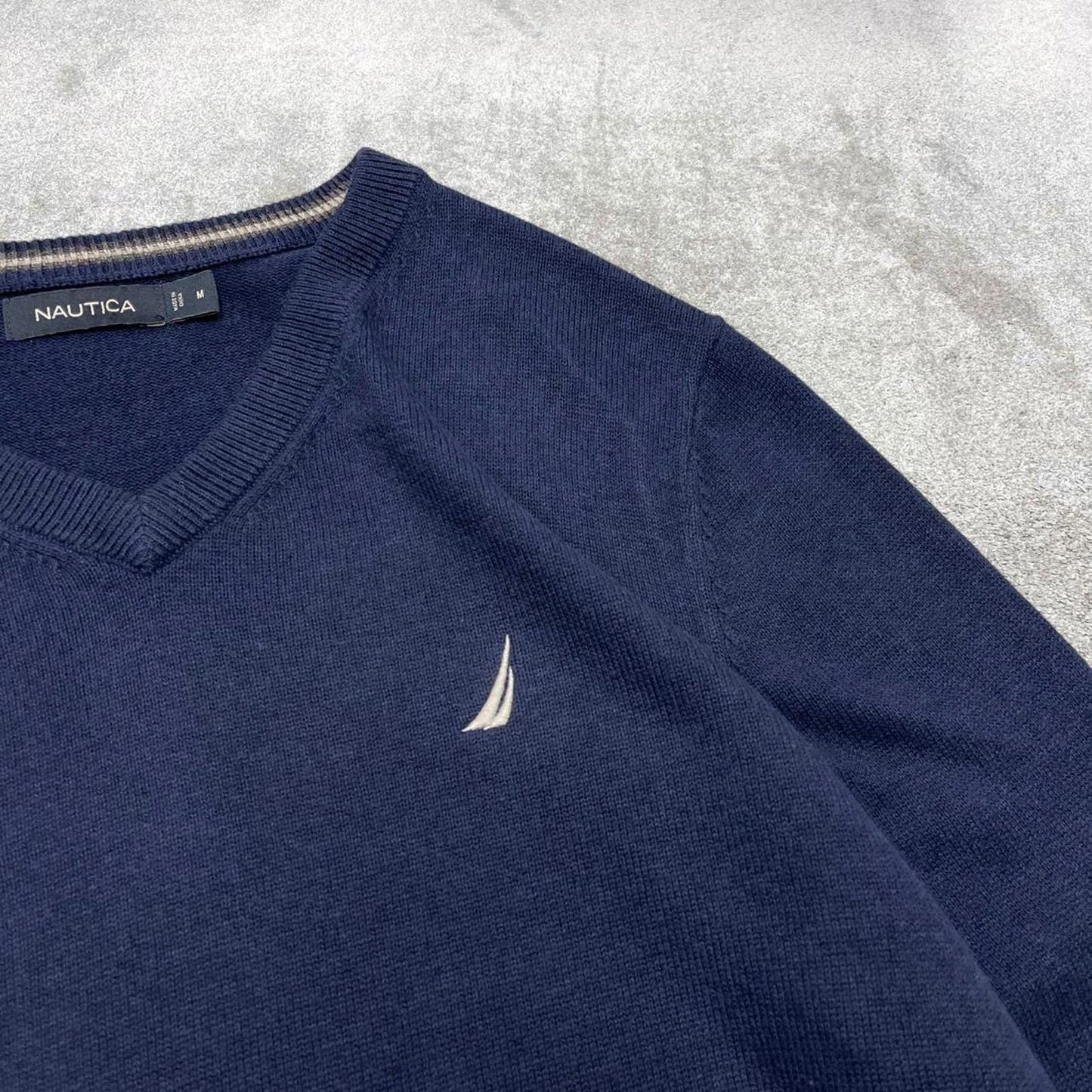 00s Nautica knit sweater jumper embroidered medium men's navy knitted pull over y2k 00s style