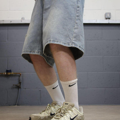 Baggy denim shorts y2k blue Loose leg skater style brand surf jorts