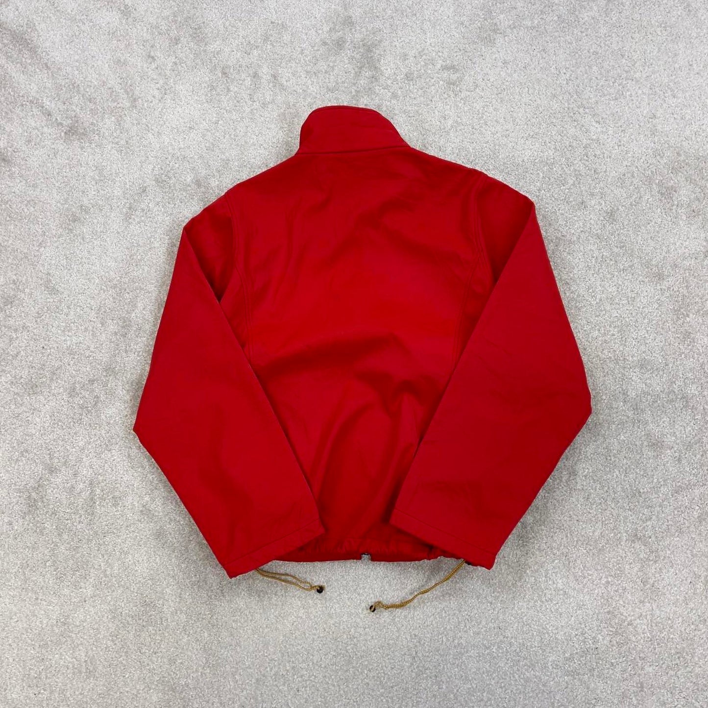 Red fleece lined windbreaker jacket Medium full zip up coat y2k style adjustable waist