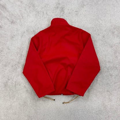 Red fleece lined windbreaker jacket Medium full zip up coat y2k style adjustable waist