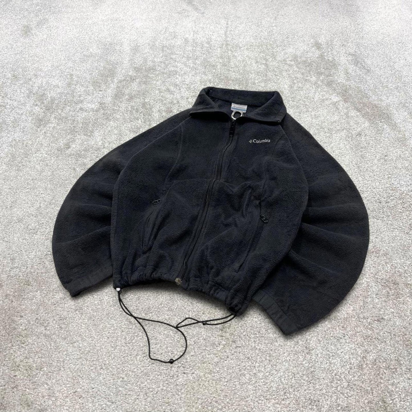 00s Columbia technical fleece M women's black full zip up y2k style autumn adjustable waist